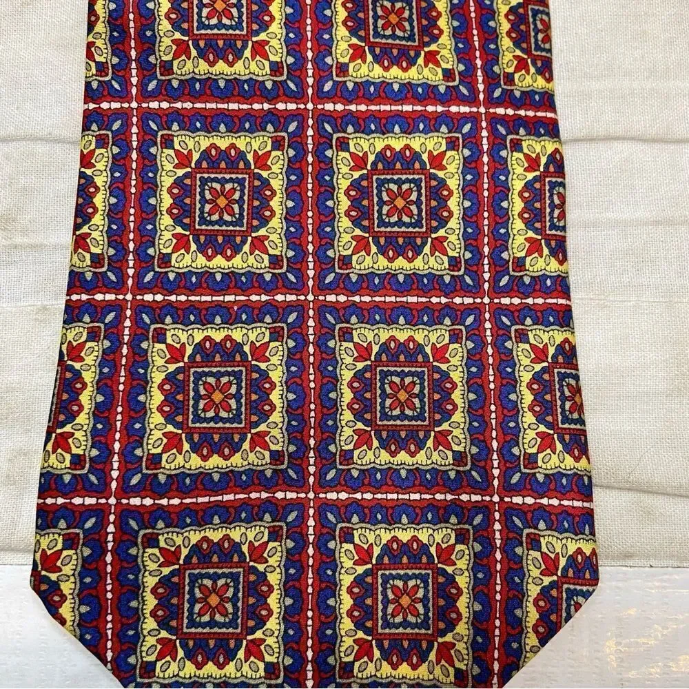 Men’s Sisabang 100%‎ Silk Neck Tie Yellow, Blue and Res